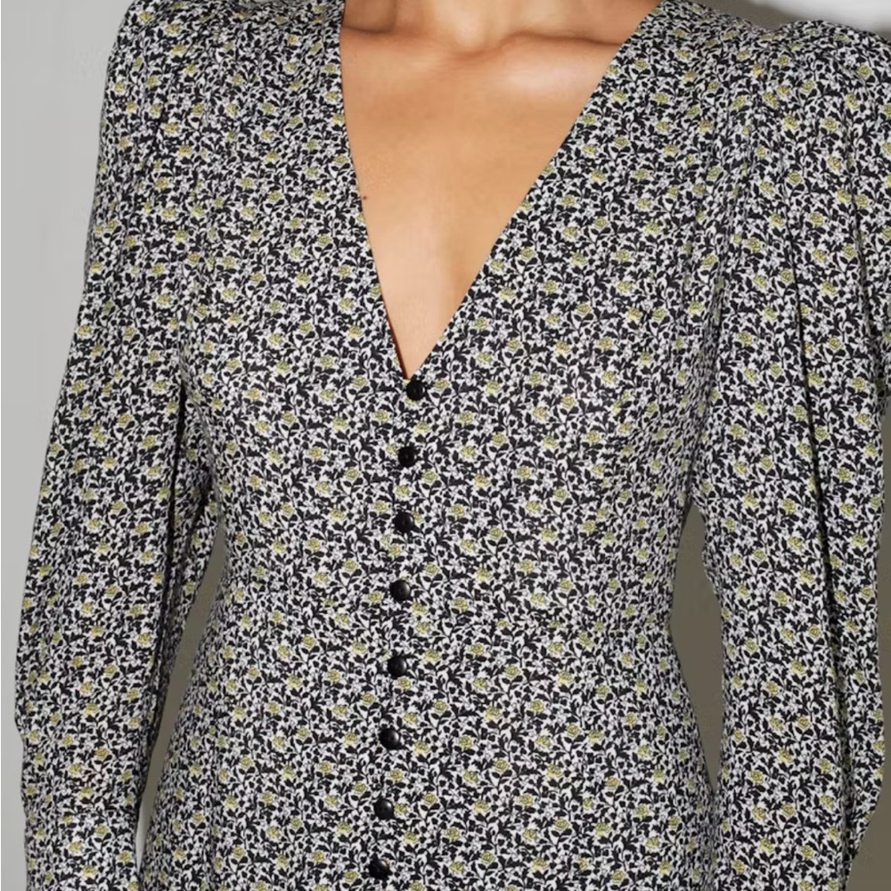 Mr. Larkin Floral Button Front Midi Dress Size M Puff Sleeve Cottagecore